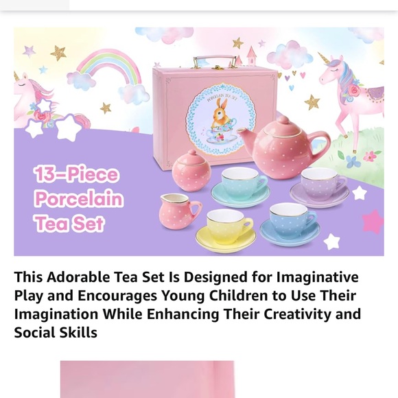 Jewelkeeper 13 Pieces Porcelain Pastel Polka Dots Design Tea Set For Children - Picture 4 of 13